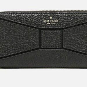 Black Elegance: Luxe Zip Around Neda Bridge Place Wallet with Bow Detail